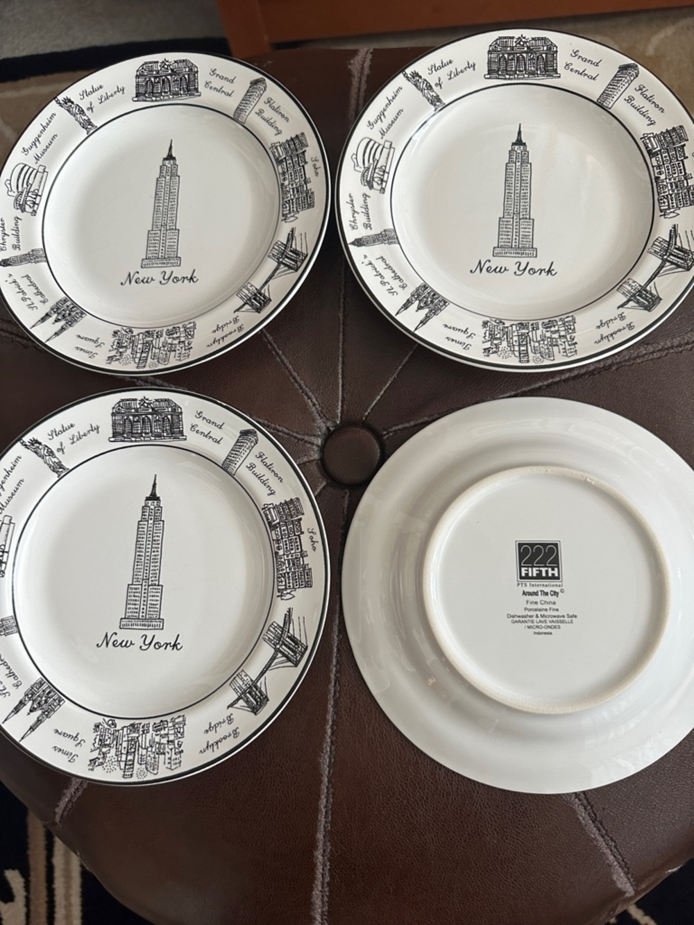 222 Fifth White and Black New York Skyline appetizer Plates - Set of 4